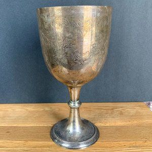 VTG Chalice XL India Silver Goblet Etched Extra Large Bohemian Altar Boho Decor